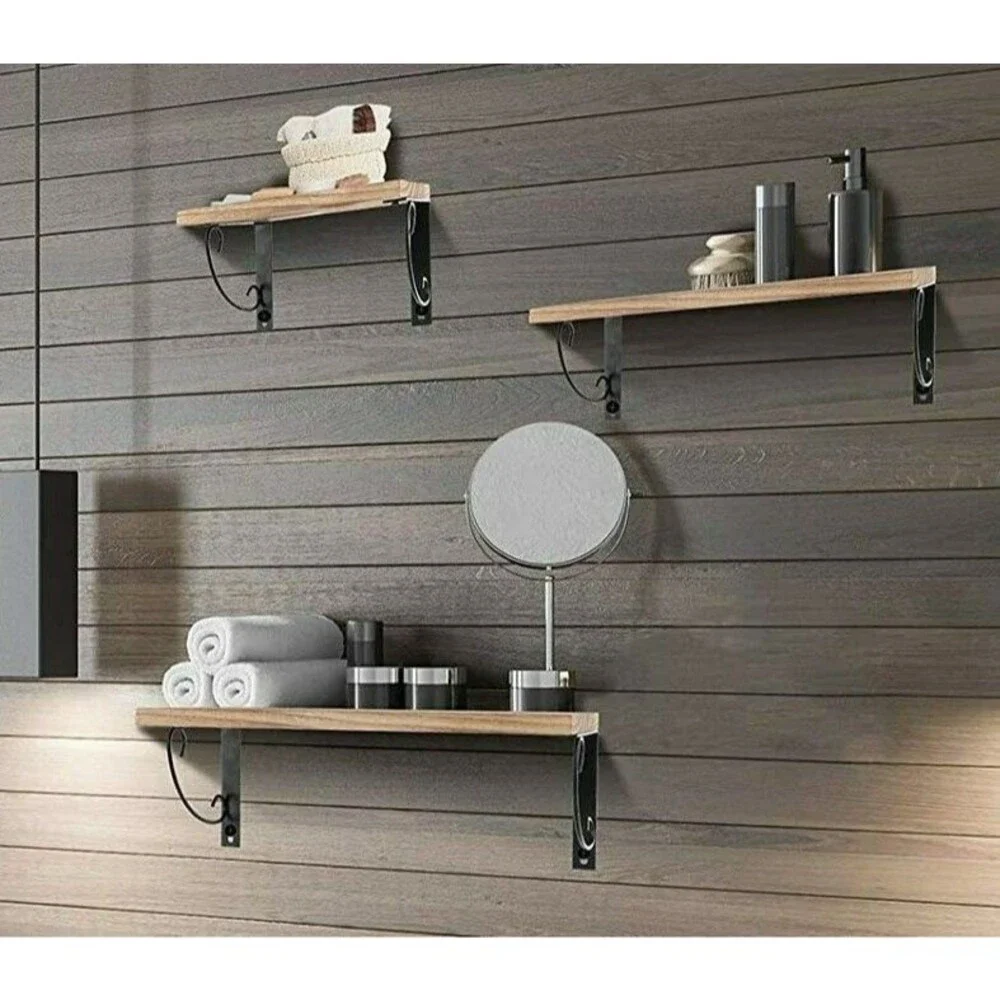Set of 3 Rustic Wood Floating Shelves for Bathroom Living Room Bedroom Office